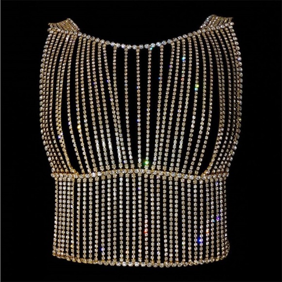 Rhinestone Body Chain crop top - Picture 1 of 3